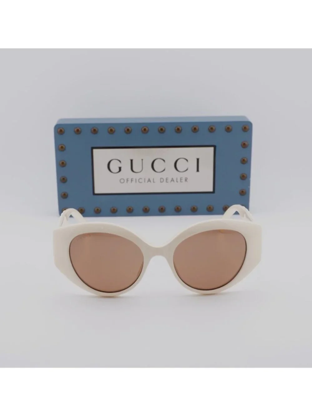 Gucci GG0809S 002 Cat Eye Sunglasses - Ivory / Brown